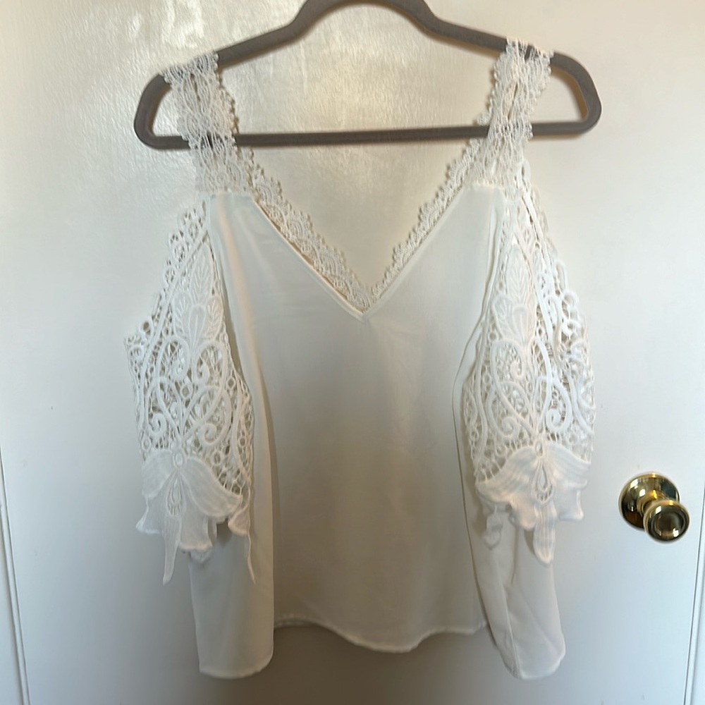 White lace top with shoulder cut outs